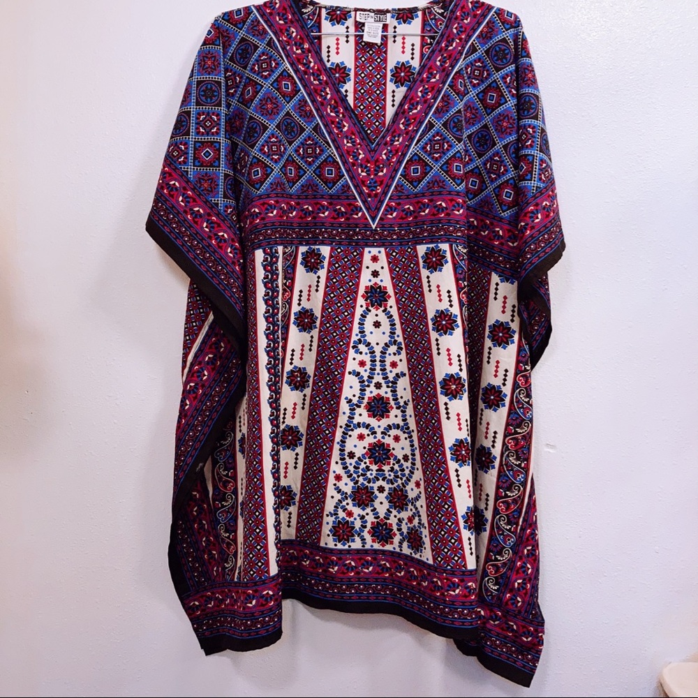 Oversized Lightweight Block Print Swimsuit Bikini Cover up Beach Dress